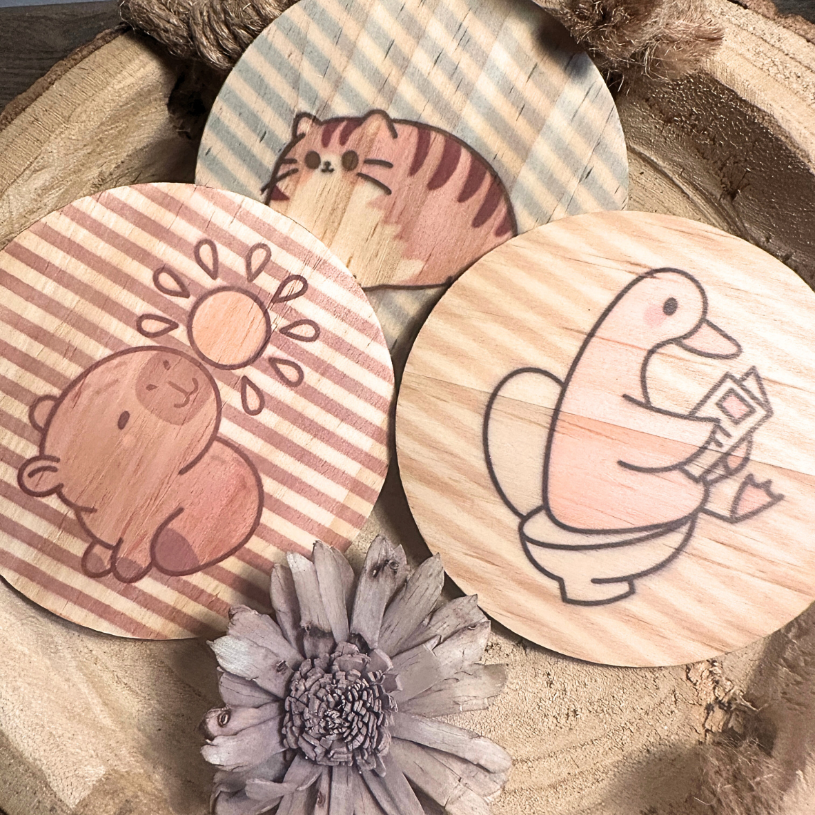 Lot de 3 Dessous de Verre - Collection Canard Chat Cabybara