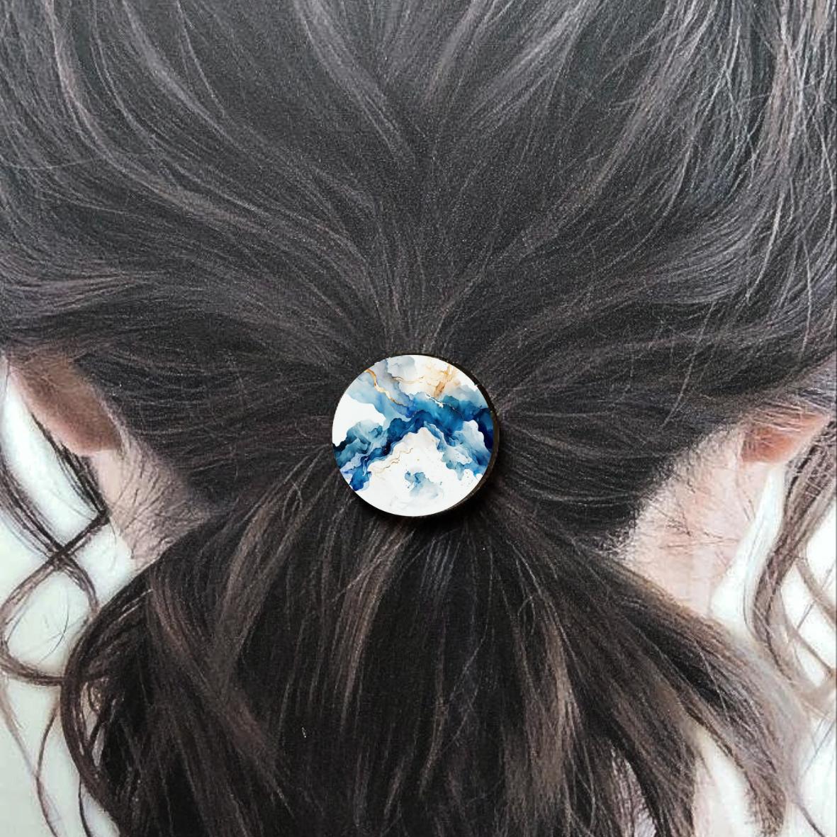 Bijou de cheveux - Marbre blanc/bleu
