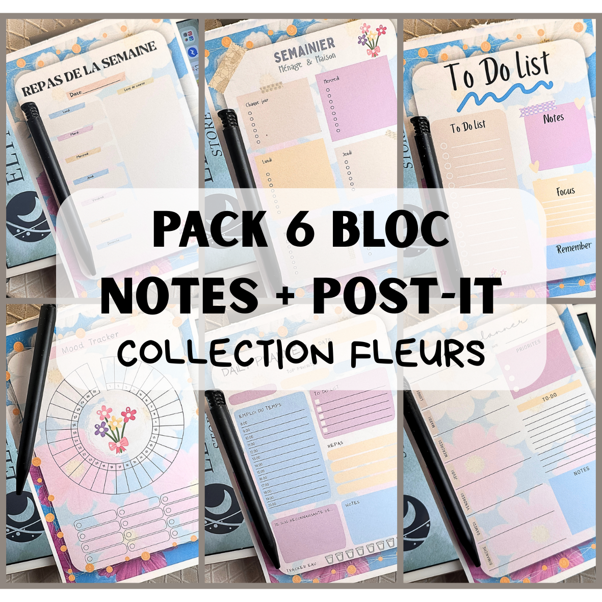 Lot Bloc Notes Organisateurs  - Collection Fleurs