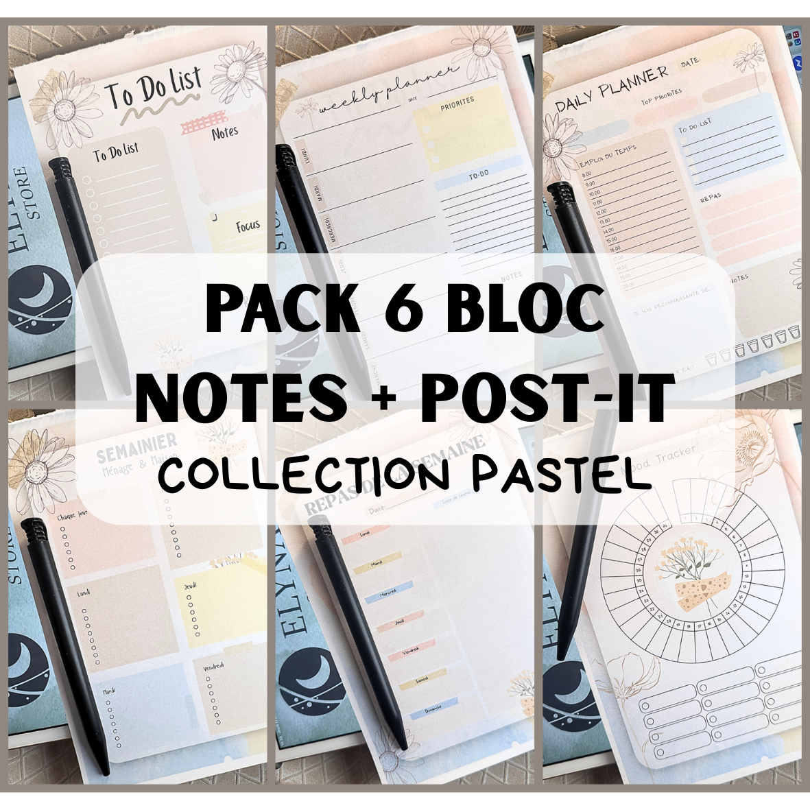 Lot Bloc Notes Organisateurs  - Collection Pastel