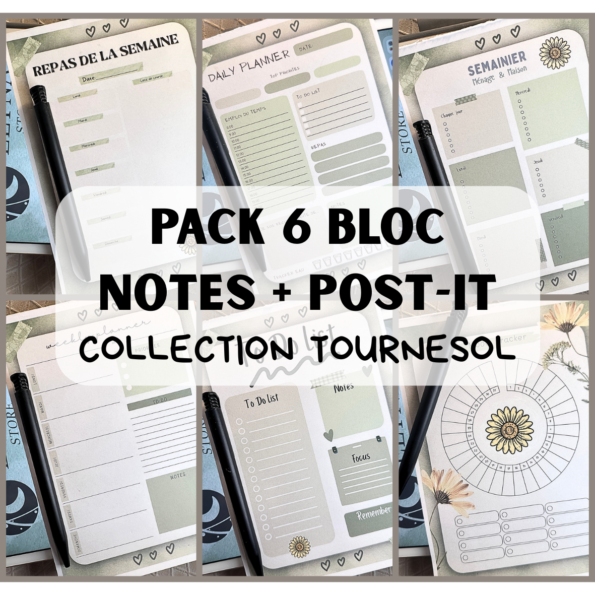 Lot Bloc Notes Organisateurs  - Collection Tournesol